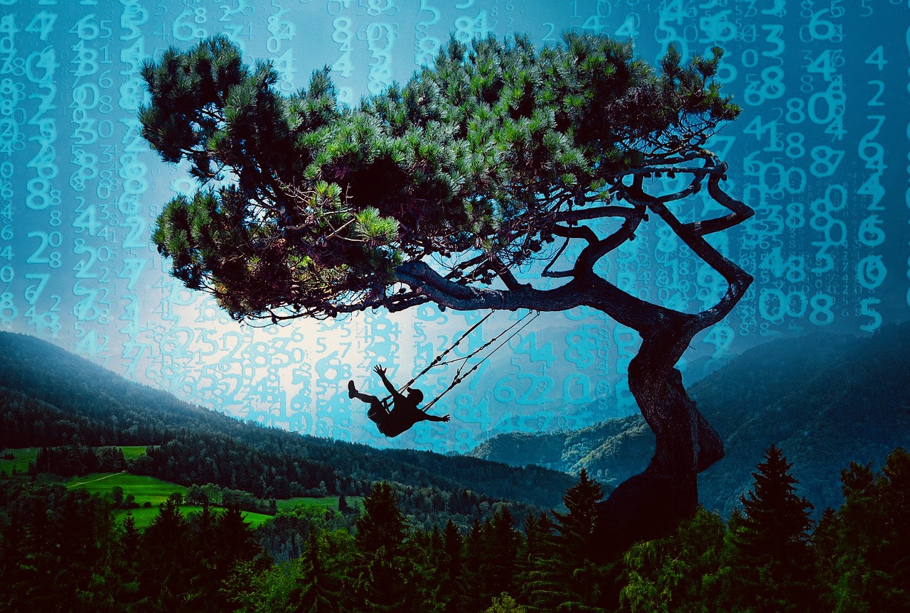 Plaine montagne soir arbre